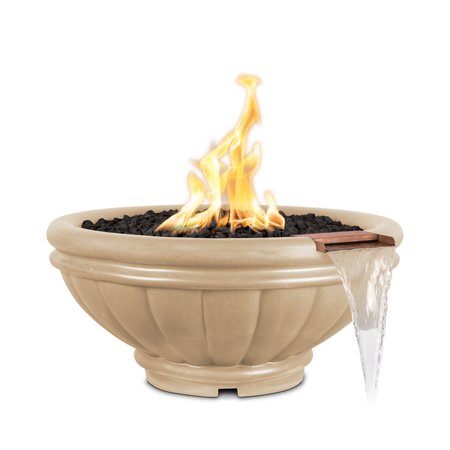 THE OUTDOOR PLUS 24 Round Roma Fire & Water Bowl - GFRC Concrete - Vanilla - Match Lit - Liquid Propane OPT-ROMFW24-VAN-LP